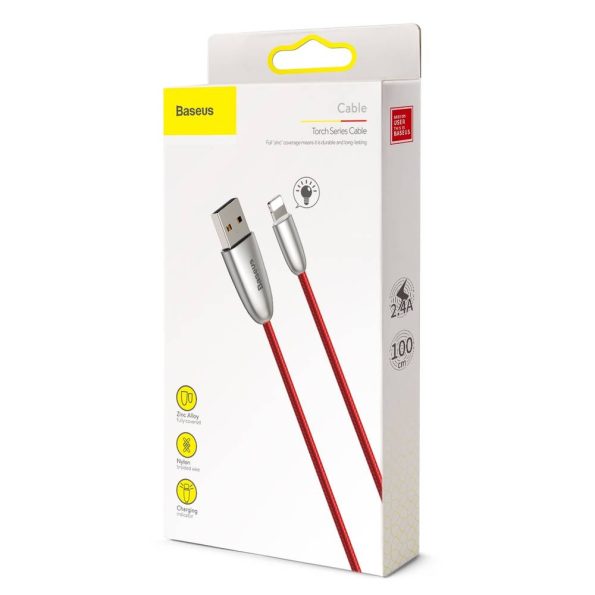 Baseus Lightning Torch Series Data Cable With lamp 2.4A Red